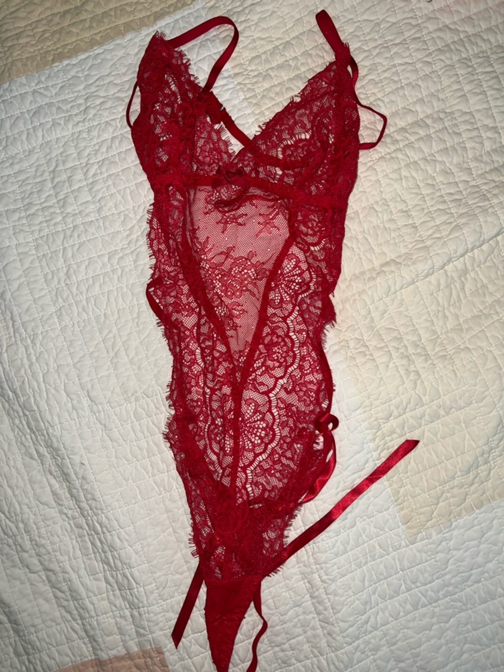Victoria’s Secret- Red Lace Sheer Teddy Bodysuit - Women Intimates